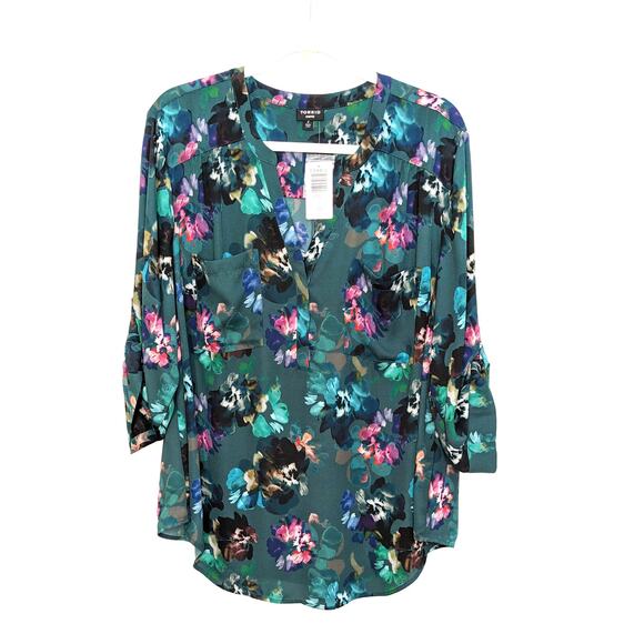 New Torrid Womens 2X Top Harper 3/4 Sleeve Pullover Blouse Floral - Picture 2 of 6